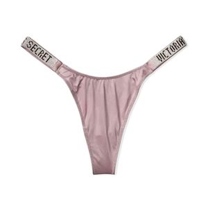 Victoria Secret-Very Sexy Shine Bling Logo Strap "Mauvelous" Satin Thong-XL